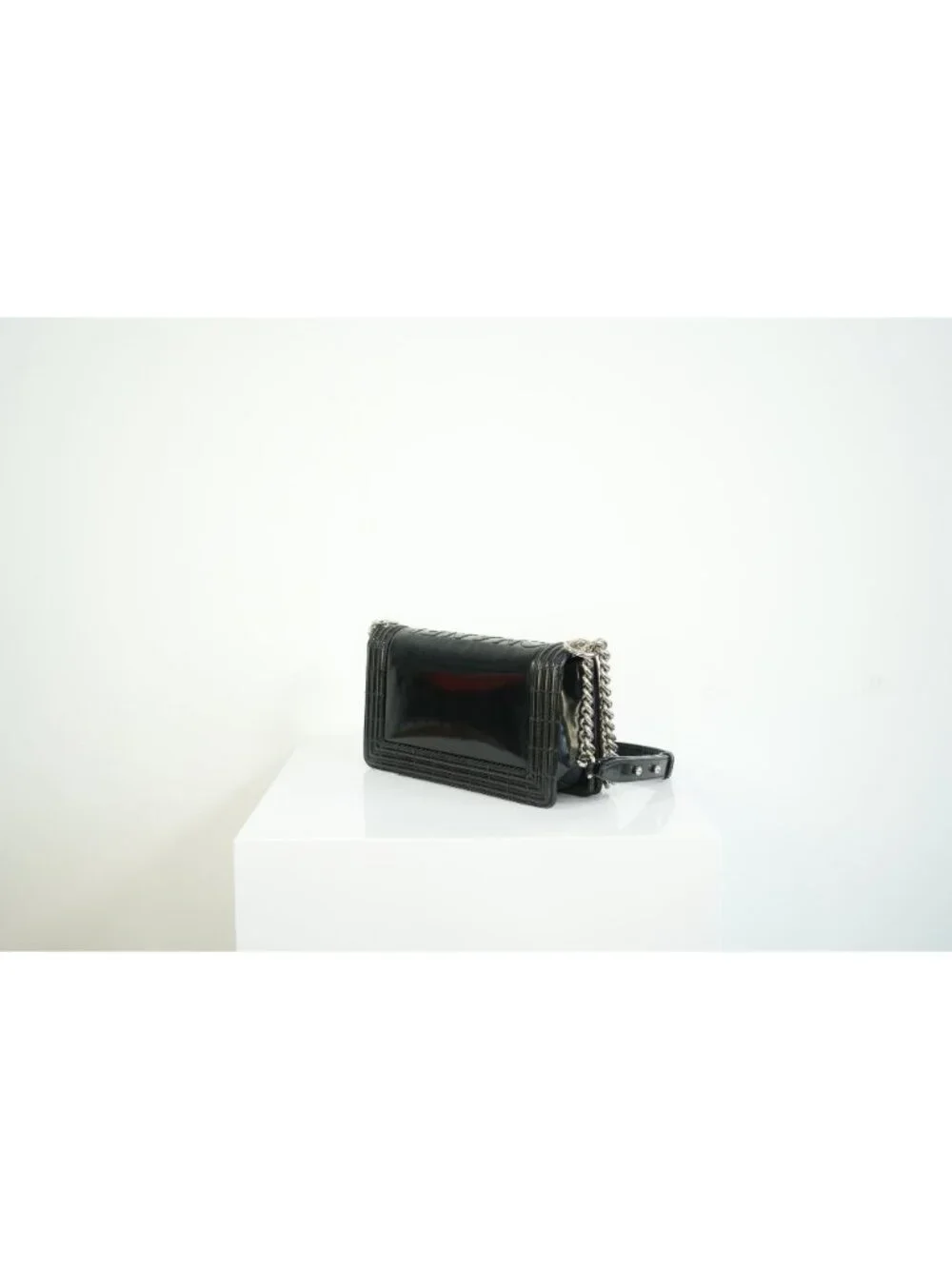 Chanel Black Patent Leather Boy Bag Silver Hardware